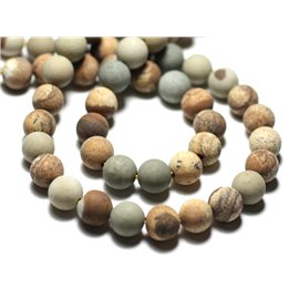 10pc - Stone Beads - Jasper Landscape Beige Yellow Grey Balls 8mm Matte Sandblasted Frosted - 8741140022249 
