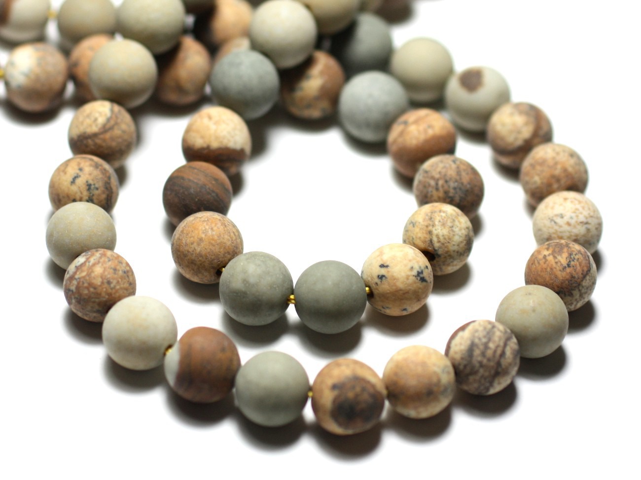 10pc - Perles de Pierre - Jaspe Paysage Beige Jaune Gris Boules 8mm Mat Sablé Givré -  8741140022249 