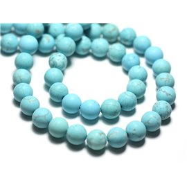 10pc - Perles Pierre Magnésite Boules 8mm Bleu Turquoise Mat Sablé Givré - 8741140022317