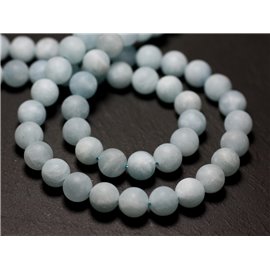 2pc - Stone Beads - Aquamarine Balls 8mm Matte Frosted Sandblasted - 8741140022102 