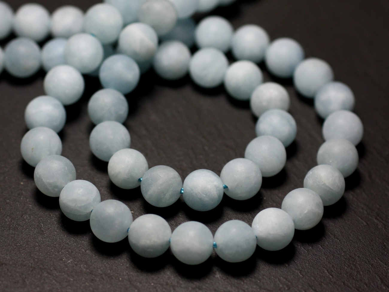 2pc - Perles de Pierre - Aigue Marine Boules 8mm Mat Sablé Givré - 8741140022102 