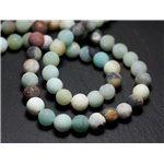 10pc - Perles de Pierre - Amazonite Multicolore Boules 8mm Mat Sablé Givré - 8741140022133 