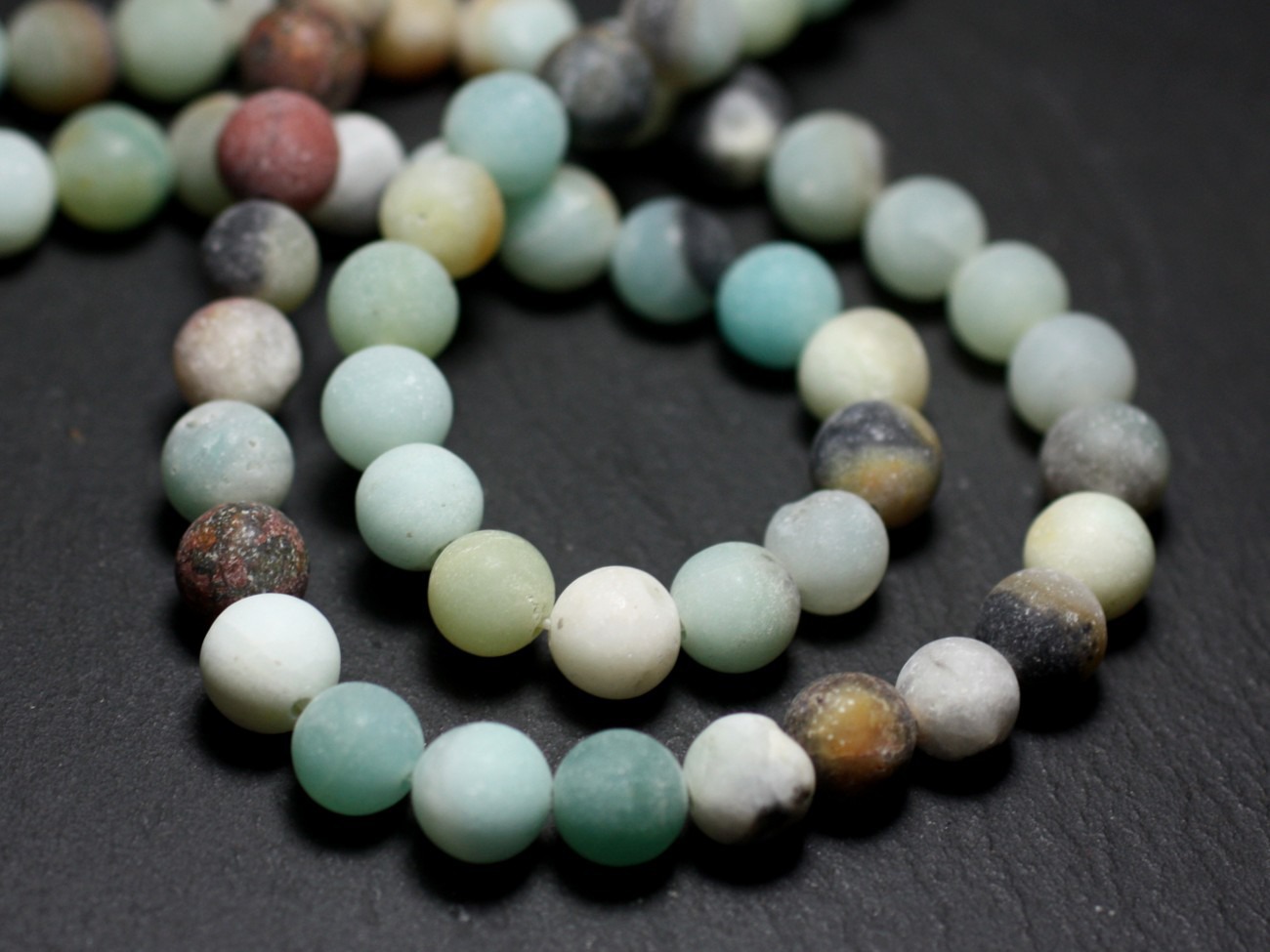 10pc - Perles de Pierre - Amazonite Multicolore Boules 8mm Mat Sablé Givré - 8741140022133 