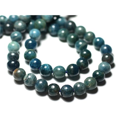 2pc - Perles de Pierre - Apatite Boules 8mm bleu vert paon canard - 8741140022164 