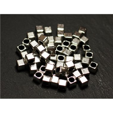 40pc - Perles Métal argenté Cubes 4mm gros trou 2.5mm - 8741140021174 