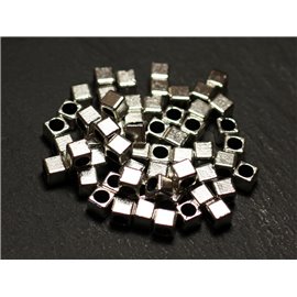 40pc - Silver Metal Beads Cubes 4mm Big Hole 2.5mm - 8741140021174 