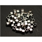 40pc - Perles Métal argenté Cubes 4mm gros trou 2.5mm - 8741140021174 
