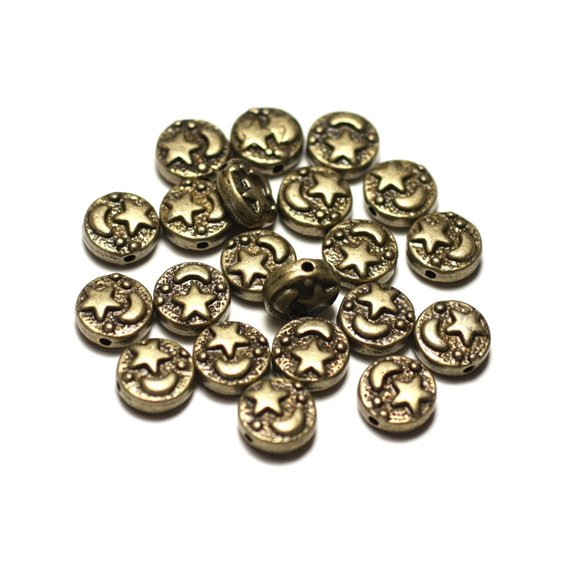 10pc - Perles Métal Bronze Palets 9mm Lune Etoile - 8741140021181 