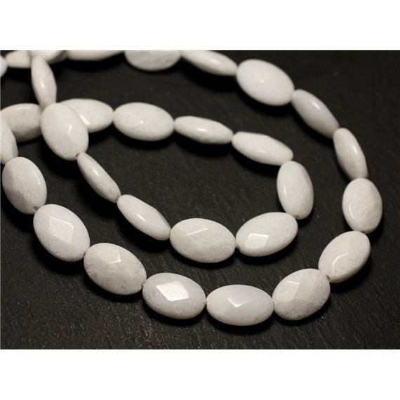 4pc - Perles de Pierre - Jade Ovales Facettés 14x10mm Blanc - 8741140021068 