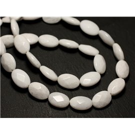 4pc - Stone Beads - Faceted Oval Jade 14x10mm White - 8741140021068 