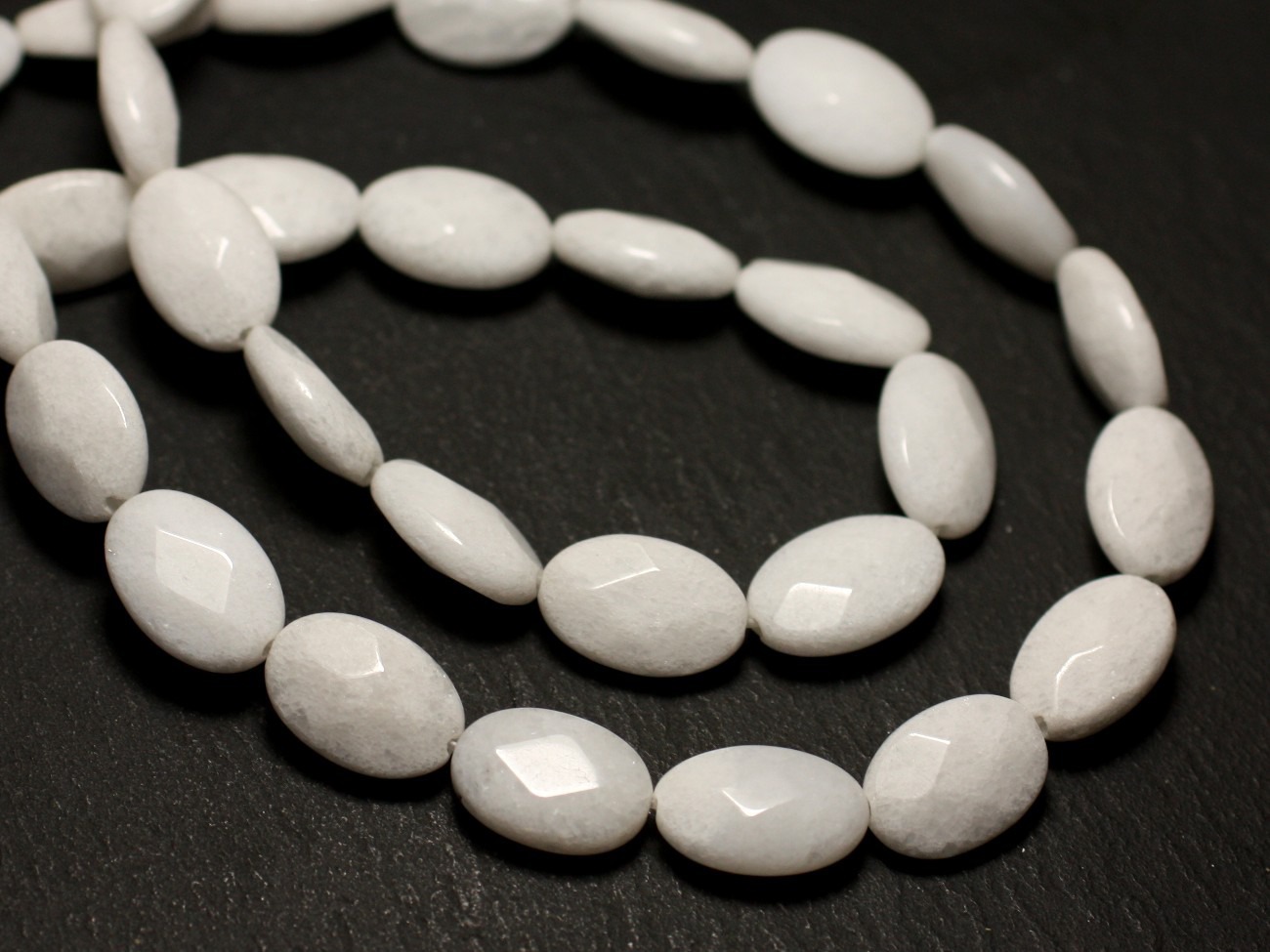 4pc - Perles de Pierre - Jade Ovales Facettés 14x10mm Blanc - 8741140021068 