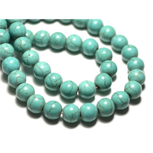 10pc - Perles Turquoise Synthèse reconstituée Boules 10mm Bleu Turquoise - 8741140021051 