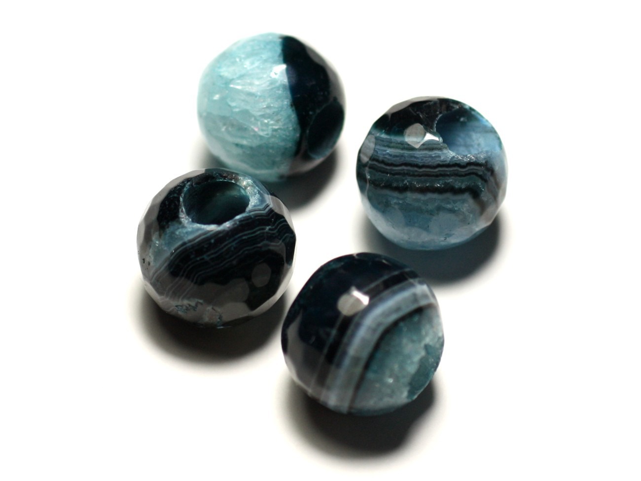 1pc - Perle de Pierre - Agate Bleue et Quartz Boules Facettées 14mm gros trou 5mm - 8741140020696 