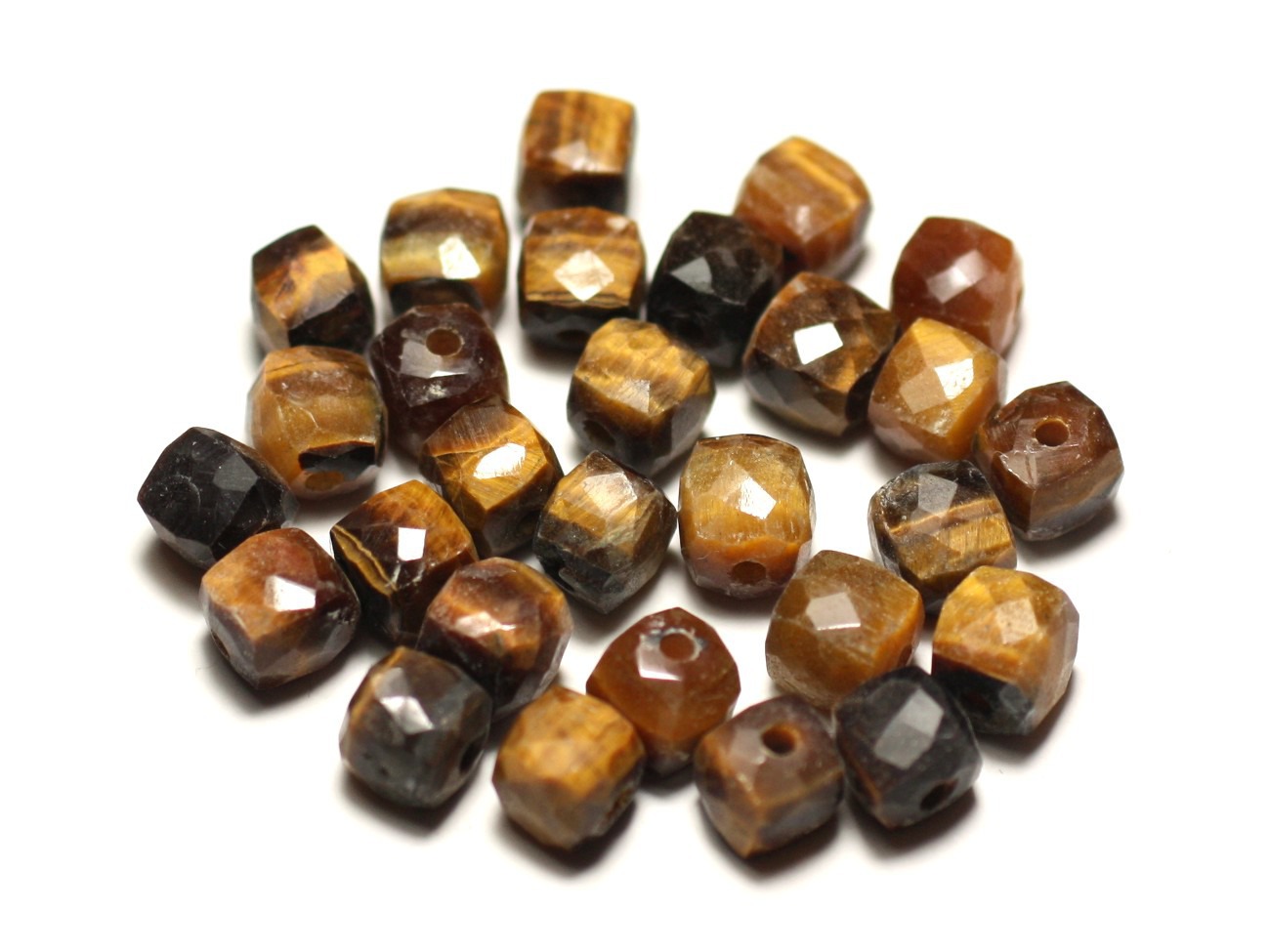 1pc - Perle de Pierre - Oeil de Tigre Cube Facetté 5-6mm - 8741140020191 