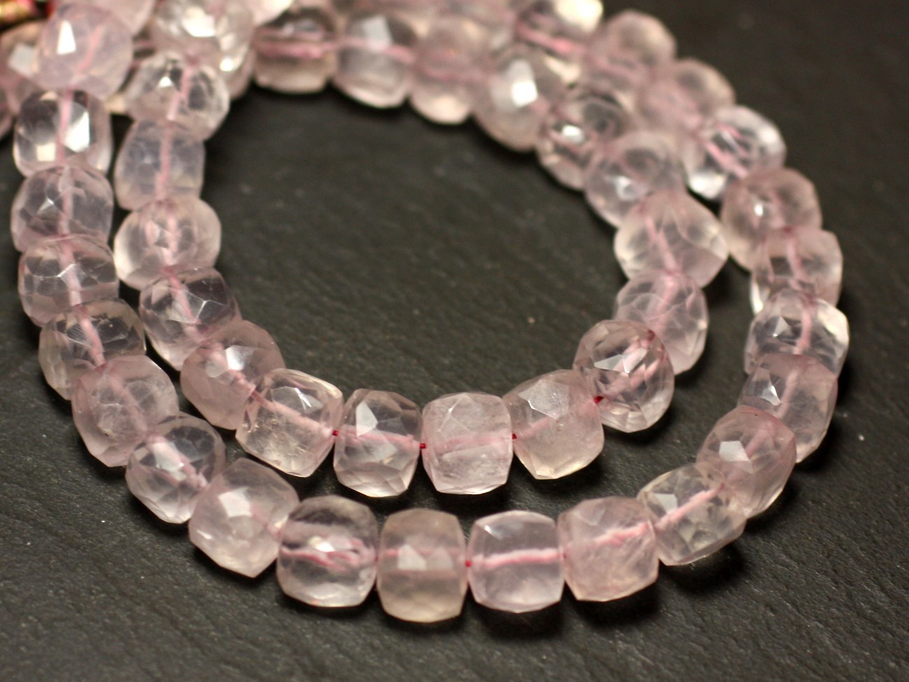 1pc - Perle de Pierre - Quartz Rose Cube Facetté 5-8mm - 8741140020221 