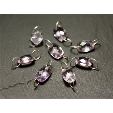 1pc - Perle Connecteur Pierre et Argent 925 - Améthyste Rectangle Facetté 12x8mm - 8741140019928
