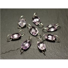 1pc - Pearl Connector Stone and Silver 925 - Amethyst Rectangle Faceted 12x8mm - 8741140019928 