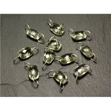 1pc - Perle Connecteur Pierre et Argent 925 - Améthyste verte Prasiolite Rectangle Facetté 12x8mm - 8741140019935 