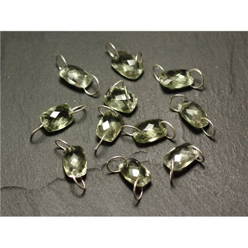 1pc - Perle Connecteur Pierre et Argent 925 - Améthyste verte Prasiolite Rectangle Facetté 12x8mm - 8741140019935 