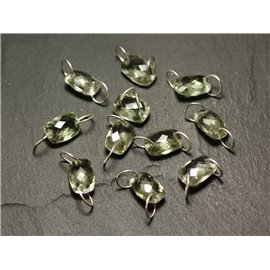 1pc - Perlina con connettore in pietra e argento 925 - Rettangolo sfaccettato prasiolite verde ametista 12x8mm - 8741140019935 