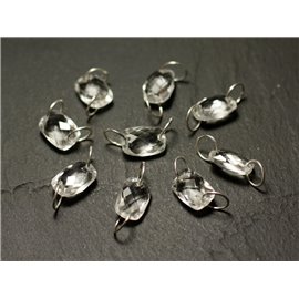 1pc - Perlina con connettore in pietra e argento 925 - Cristallo di quarzo sfaccettato rettangolo 12x8mm - 8741140019959 