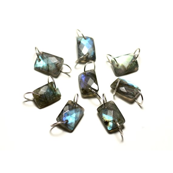 1pc - Perle Connecteur Pierre et Argent 925 - Labradorite Rectangle Facetté 12x8mm - 8741140019966 