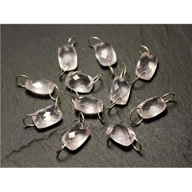 1pc - Perle Connecteur Pierre et Argent 925 - Quartz rose Rectangle Facetté 12x8mm - 8741140020009