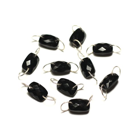 1pc - Perle Connecteur Pierre et Argent 925 - Onyx noir Rectangle Facetté 12x8mm - 8741140019980 