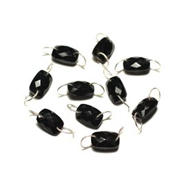 1pc - Conector Perla Piedra y Plata 925 - Onyx Negro Rectángulo Facetado 12x8mm - 8741140019980