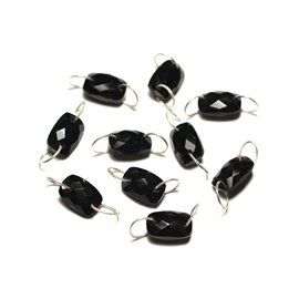 1pc - Pearl Connector Stone and Silver 925 - Black Onyx Rectangle Faceted 12x8mm - 8741140019980