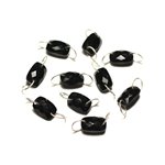 1pc - Perle Connecteur Pierre et Argent 925 - Onyx noir Rectangle Facetté 12x8mm - 8741140019980 