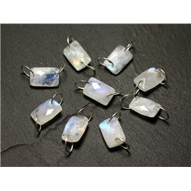 1pc - Pearl Connector Stone and Silver 925 - Rainbow Moonstone Faceted Rectangle 12x8mm - 8741140019997