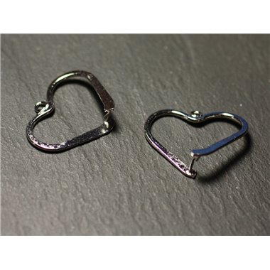 2pc - Apprêts Bélières clip Métal Argenté Rhodium Coeurs 26mm - 8741140019782 