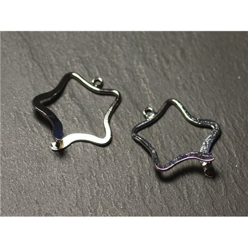 2pc - Apprêts Bélières clip Métal Argenté Rhodium Etoiles 26mm - 8741140019799