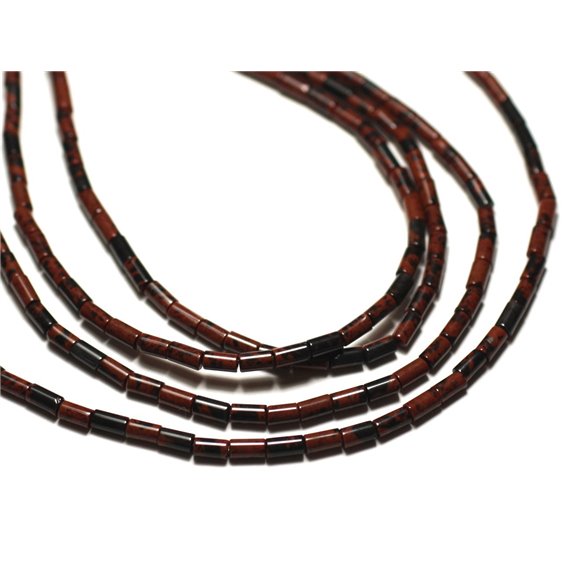 20pc - Perles de Pierre - Obsidienne Marron Acajou Mahogany Tubes 4x2mm - 8741140019867 