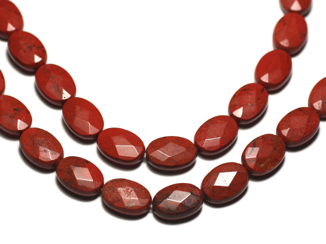 2pc - Perles de Pierre - Jaspe Rouge Ovales Facettés 14x10mm - 8741140019577 