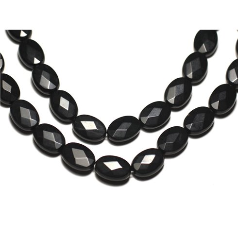 2pc - Perles de Pierre - Onyx noir mat sablé givré Ovales Facettés 14x10mm - 8741140019591 
