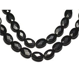 2pc - Stone Beads - Frosted sandblasted matt black onyx Faceted Ovals 14x10mm - 8741140019591 