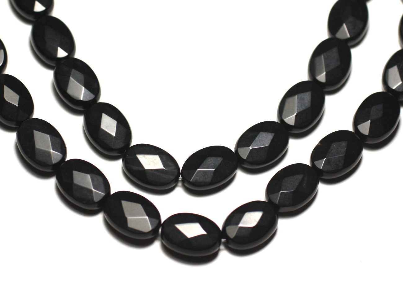 2pc - Perles de Pierre - Onyx noir mat sablé givré Ovales Facettés 14x10mm - 8741140019591 