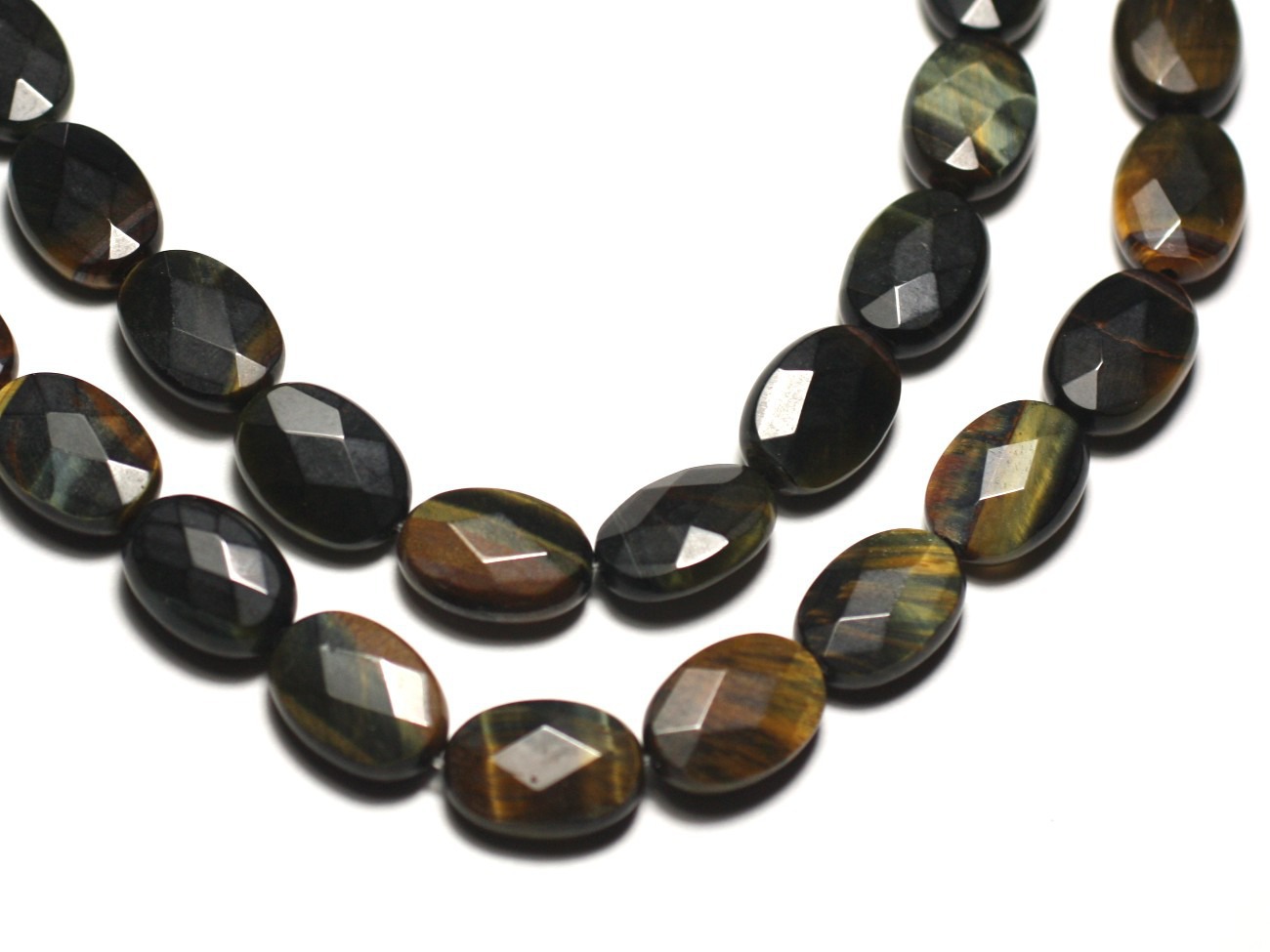 2pc - Perles de Pierre - Oeil de Tigre et Faucon Ovales Facettés 14x10mm - 8741140019607 