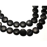 2pc - Perles de Pierre - Onyx noir mat sablé givré Palets 16mm - 8741140019713 
