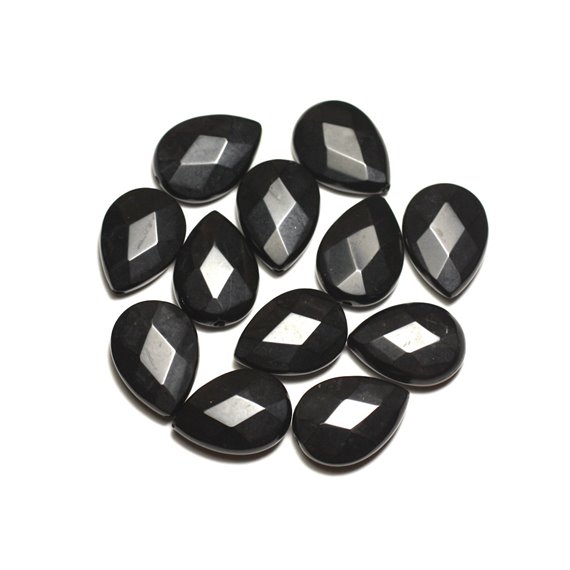 2pc - Perles de Pierre - Onyx noir mat sablé givré Gouttes Facettées 18x13mm - 8741140019676 