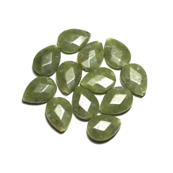 2pc - Perles de Pierre - Jade Nephrite Canada Gouttes Facettées 18x13mm - 8741140019652 