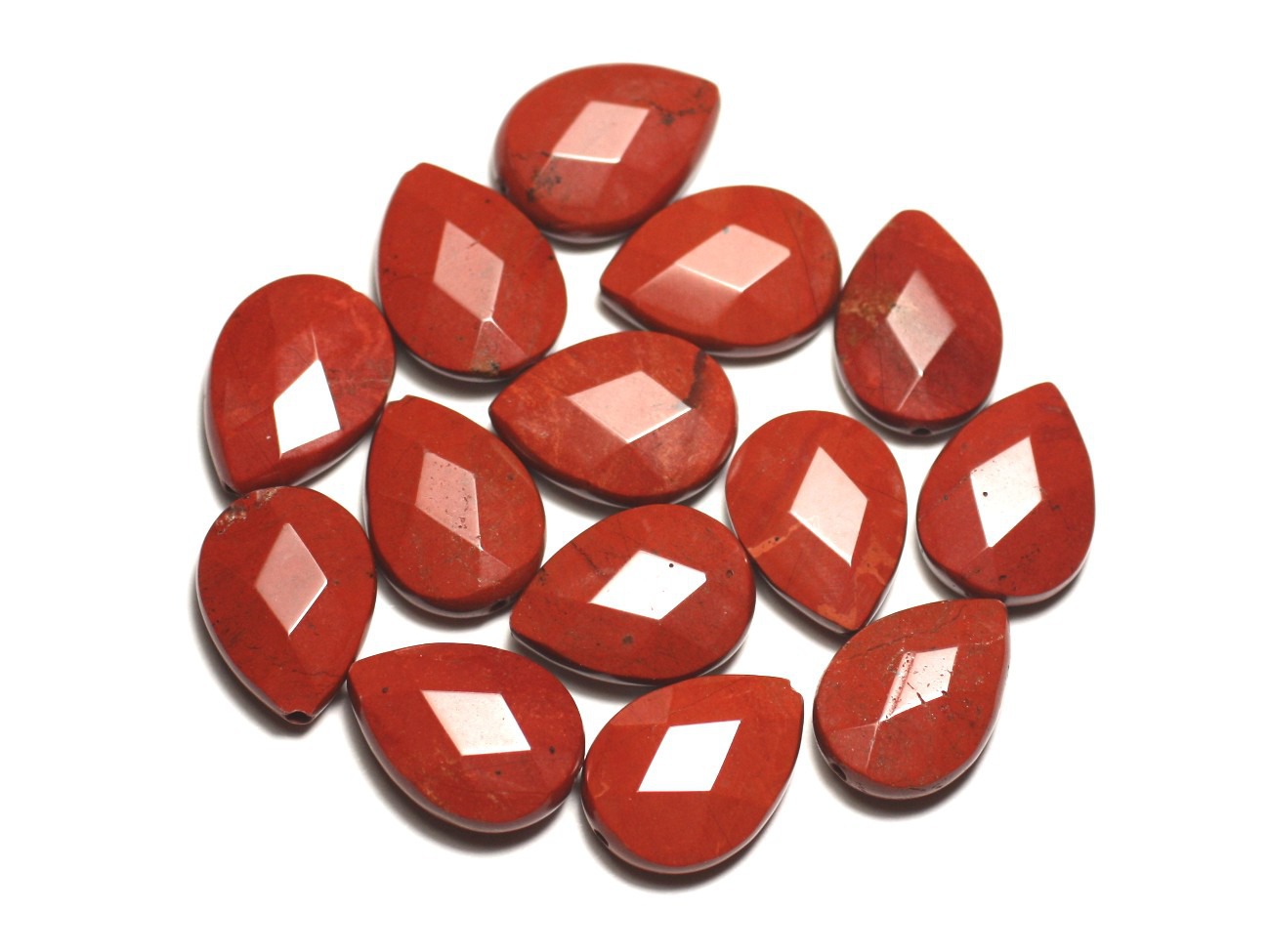 2pc - Perles de Pierre - Jaspe Rouge Gouttes Facettées 18x13mm - 8741140019669 