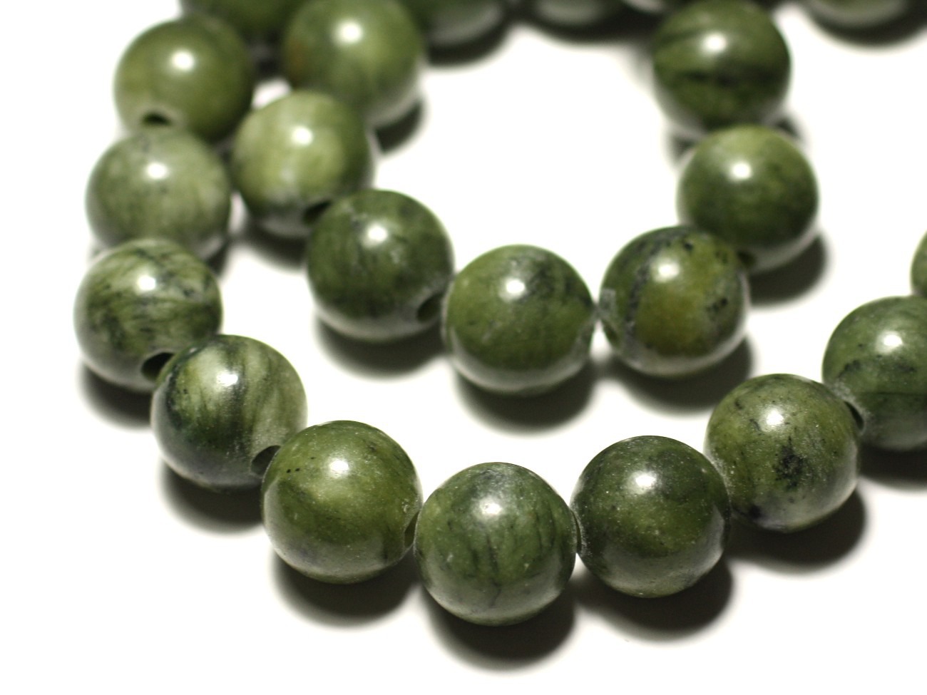 1pc - Perle de Pierre - Jade Nephrite Canada Boule 14mm gros trou 3mm - 8741140019409 