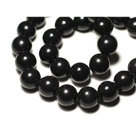 1st - Stenen kraal - Zwarte Obsidiaan bal 14 mm groot gat 3 mm - 8741140019454 