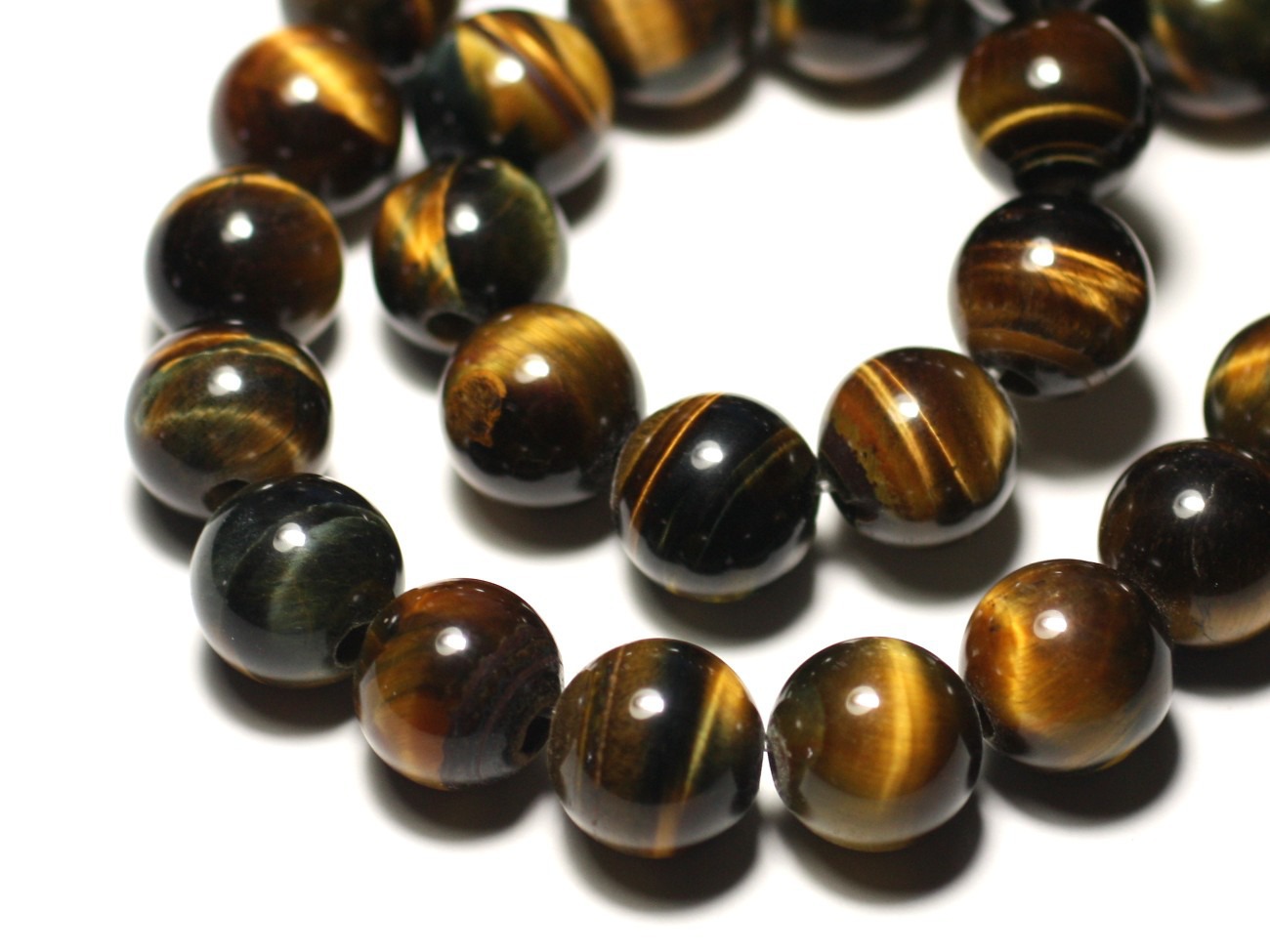 1pc - Perle de Pierre - Oeil de Tigre et Faucon Boule 14mm gros trou 3mm - 8741140019478 