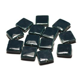 5pc - Ceramic Porcelain Beads Square 16-18mm Blue Navy Green Petrol - 8741140017078 