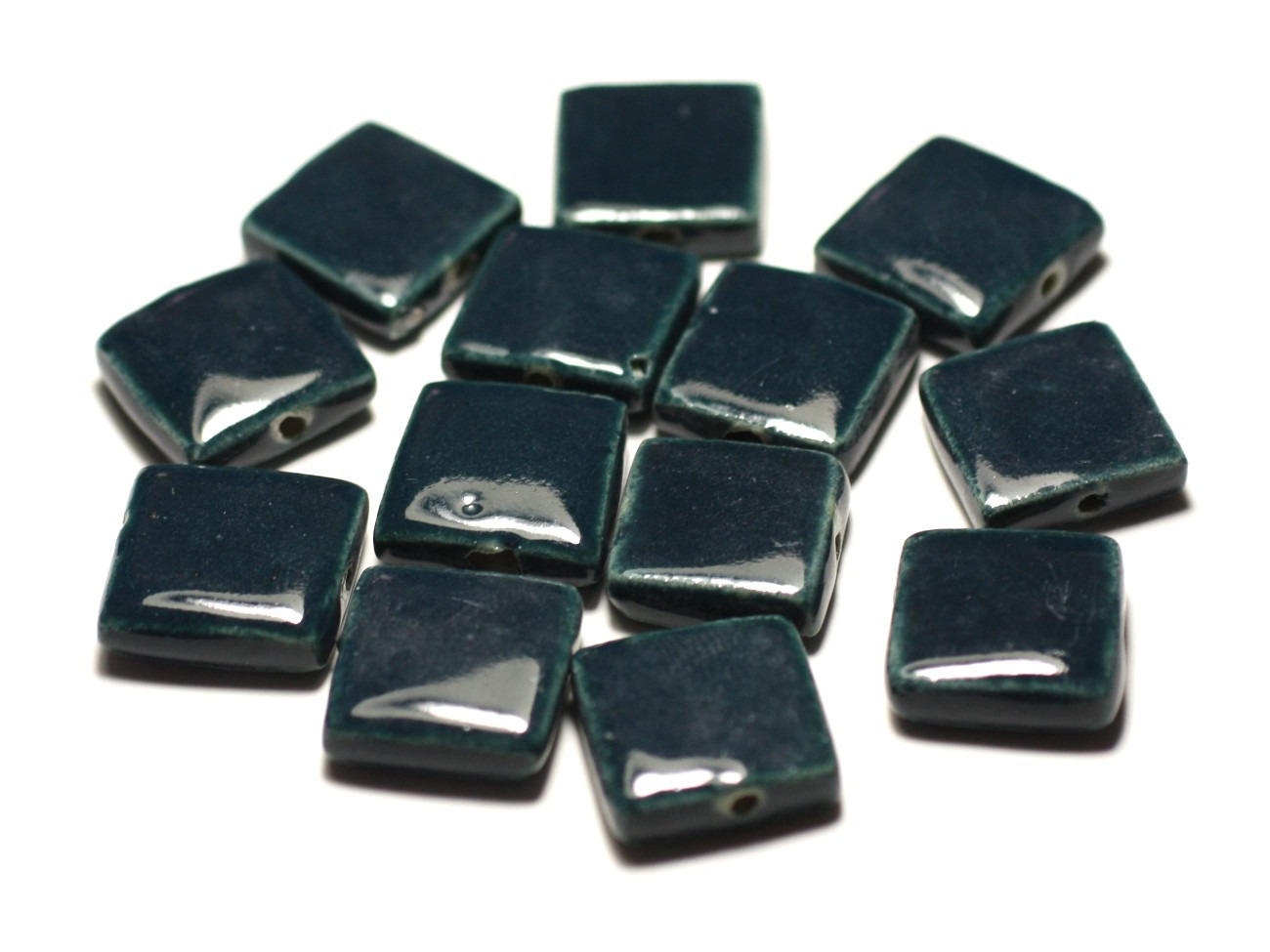 5pc - Perles Céramique Porcelaine Carrés 16-18mm Bleu Vert Marine Pétrole - 8741140017078 