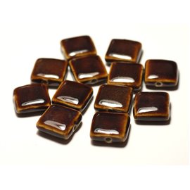 5pc - Ceramic Porcelain Beads Square 16-18mm Coffee Brown - 8741140017085 
